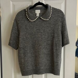 H&M Gray Sweater with Pearl Collar
